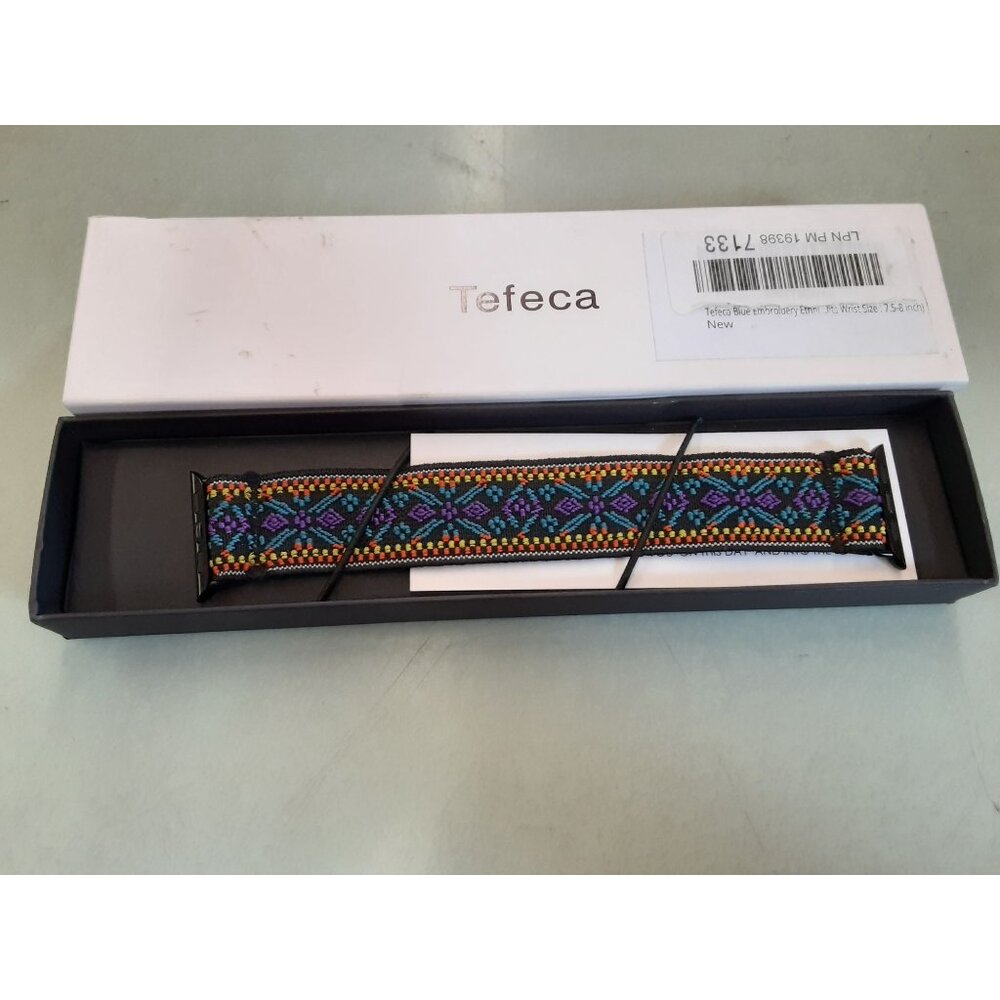Tefeca Blue Embroidery Ethnic Pattern Stretch Elastic Watch Band